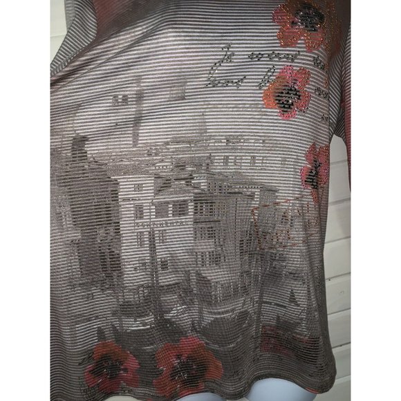 Christopher Banks Sz MEDIUM Taupe Rusty Red Knit Pullover Tunic Bling Floral EUC - Picture 6 of 11